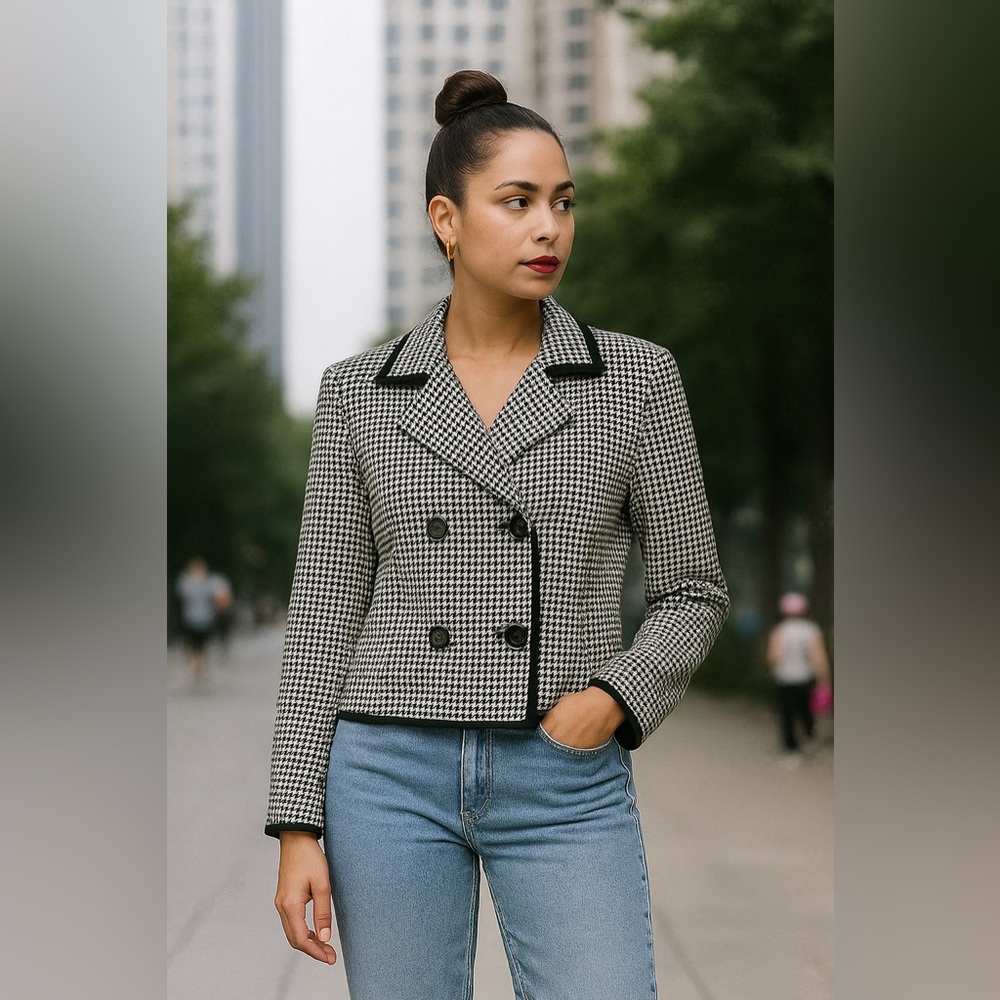Classic Talbots Houndstooth Double-Breasted Blazer - Size 14